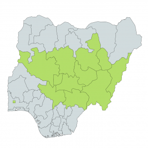 Map of Nigeria. Middlebelt in green