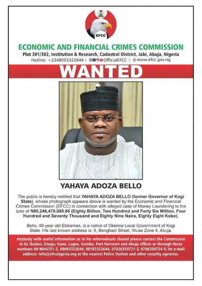 EFCC Yahaya Bello Wanted
