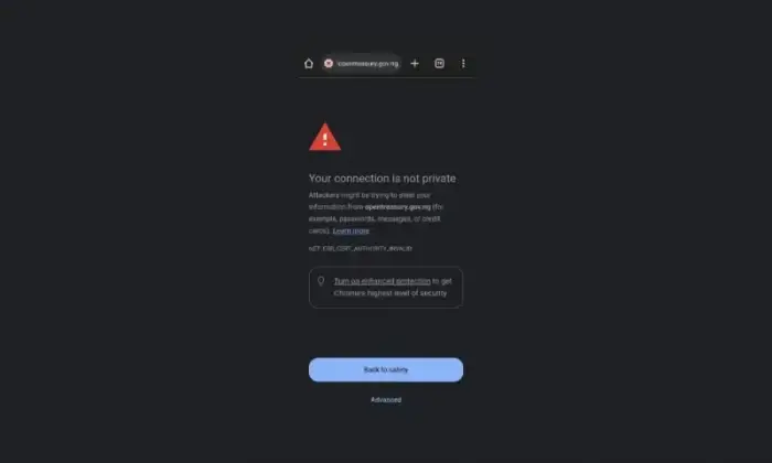 ALERT Open Treasury Portal Unsafe For Users As Finance Ministry Fail To Obtain A Secured SSL Certificate