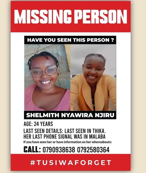 According to sources on social media, Shelmith Njuru, who went missing a few days ago, has been found in Uganda, raising concern and relief amongst her family and friends.