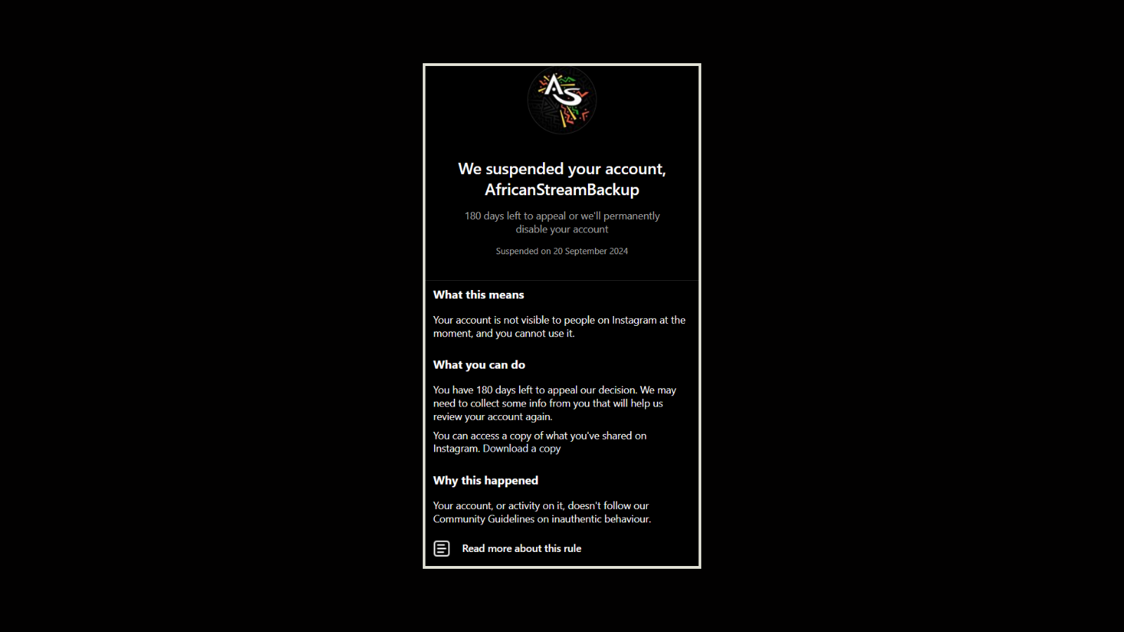Meta Suspends African Stream's Backup Account on Instagram