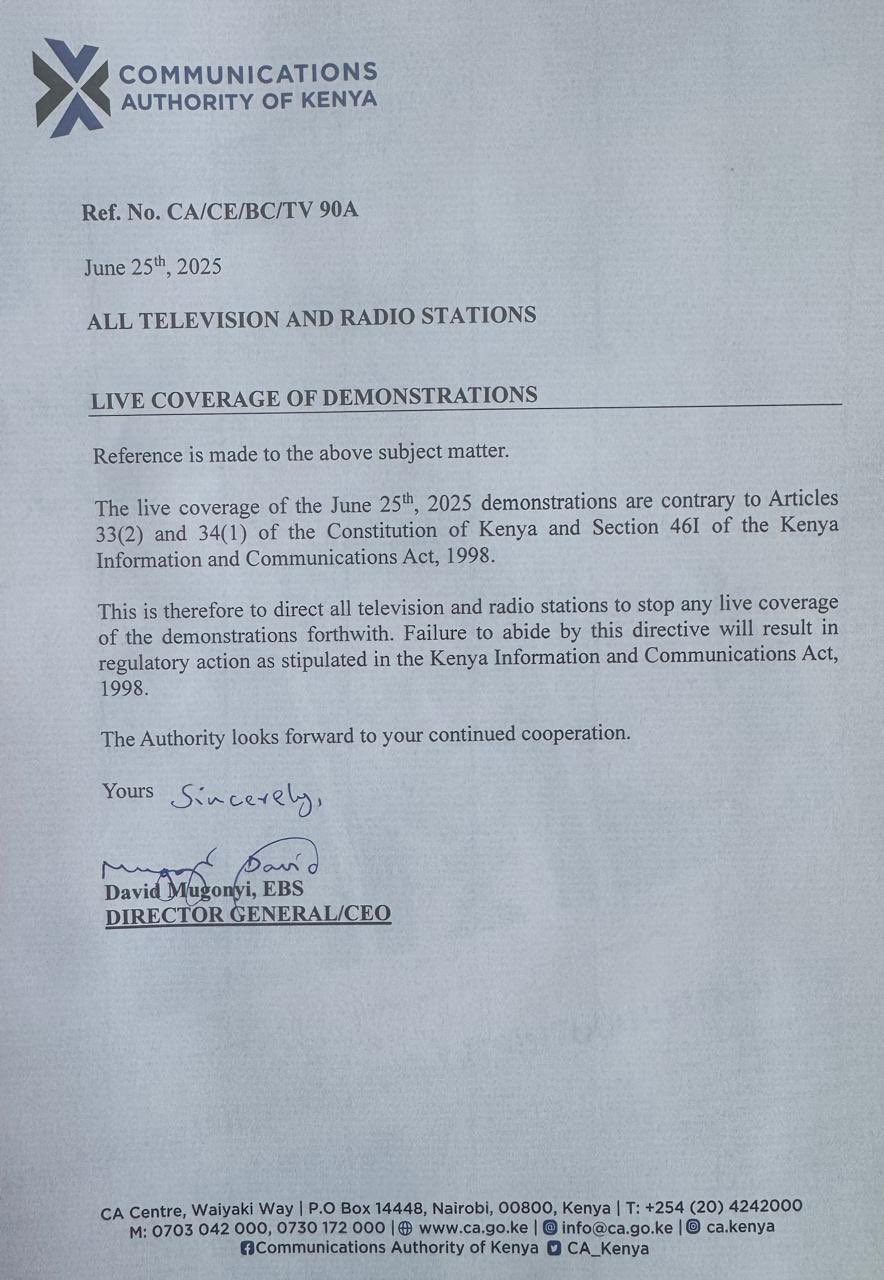 Kenya Bans Protest Coverage